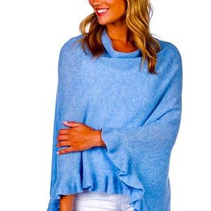 100% CASHMERE- HARATI PASHMINA Ruffled Edge Poncho (OS)